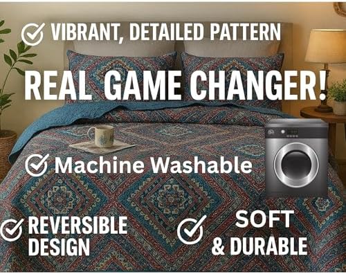 DaDa Bedding Bohemian Diamond Quilt Set - Cal King Size - 3-Piece