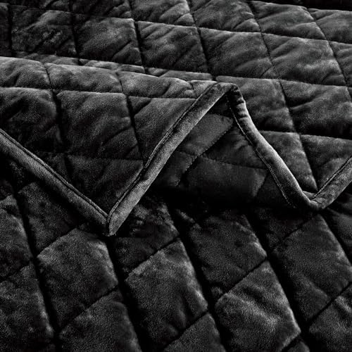 Fredsure Distressed Velvet Quilt Set 3pc Black Queen