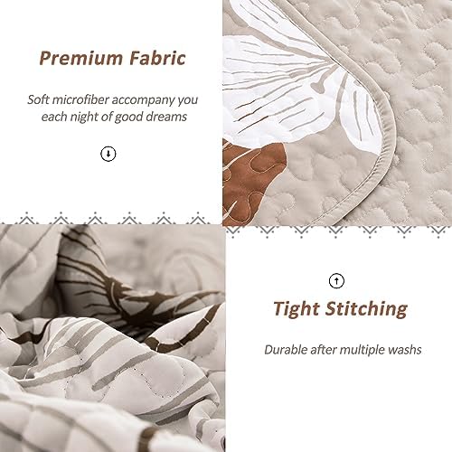 DJY 3 Piece King Taupe Floral Quilt Set