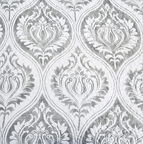 Tache Gray White Ogee Damask Quilt Set - 3 Piece California King