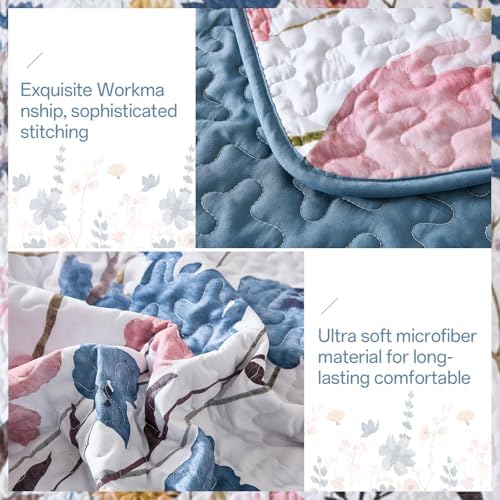 Anibedding Dark Blue Floral Quilt Set King