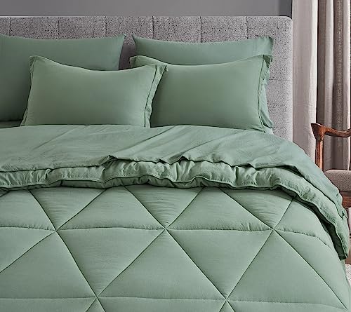 Chezmoi Jasper Sage Green Comforter Set 7-Piece