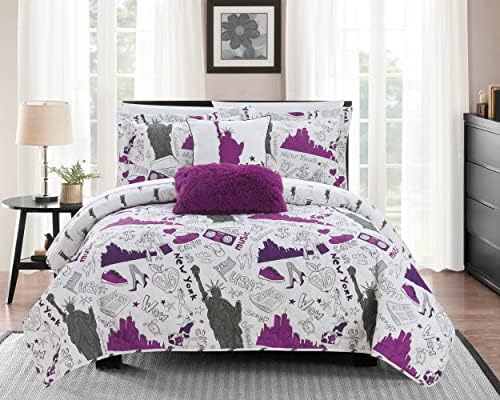 Chic Home New York 5 Piece Reversible Quilt Set - Purple