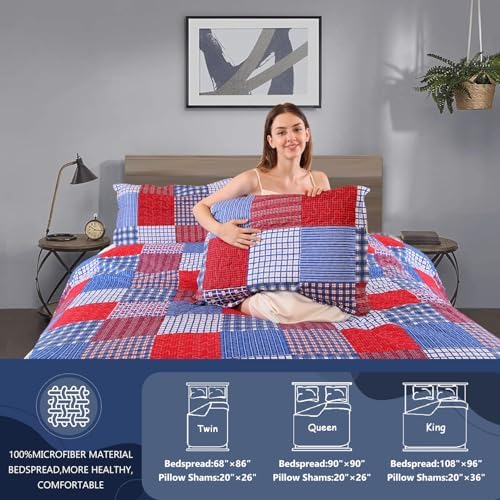 Jessy Home Plaid Quilt Set King Size Bedspread Coverlet