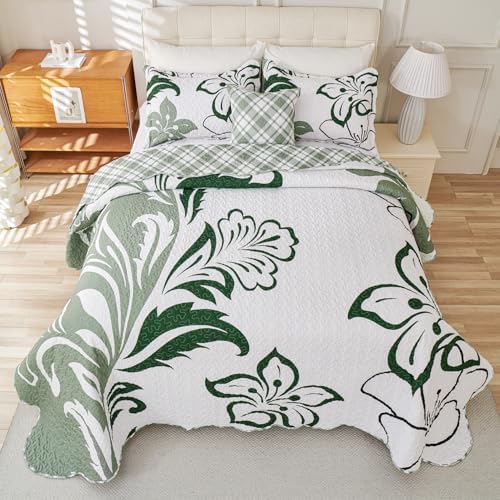EVENHUG 4 Piece Floral Quilt Set Queen Size