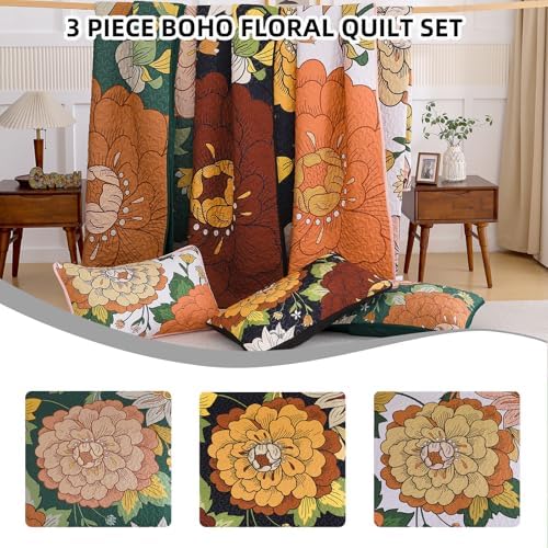 DJY Boho Floral Quilt Set Queen Size 3 Pieces