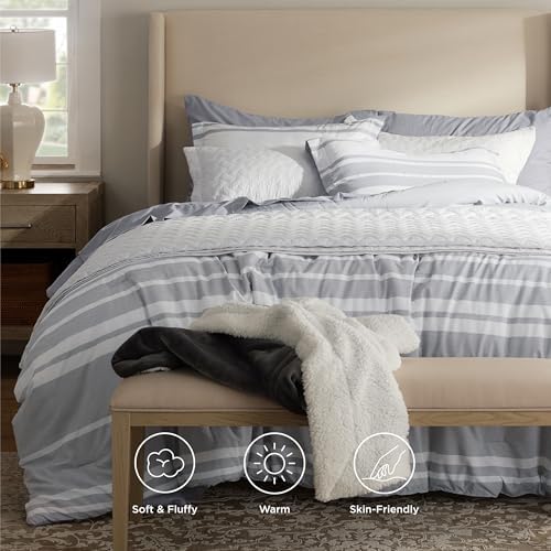 Bedsure California King Comforter Set 7 Piece Grey Striped