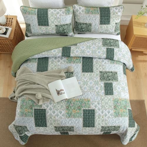 Xruibed Plaid Patchwork Quilt Set Queen 3 Pieces
