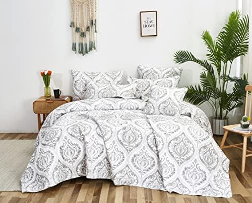 Tache Gray White Ogee Damask Quilt Set - 3 Piece California King