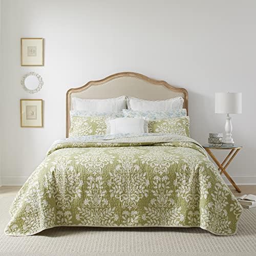 Laura Ashley Queen Quilt Set with Shams Reversible Cotton Bedding