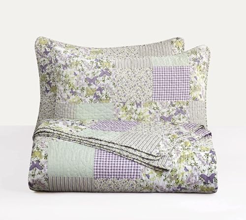 Chezmoi Daisy 3-Piece Quilt Set - Purple Butterfly Botanical Print