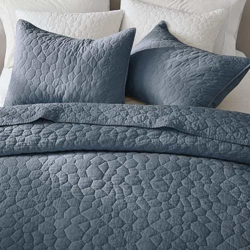 RSHARE 100 Cotton Cal King Quilt Set Blue Grey 1