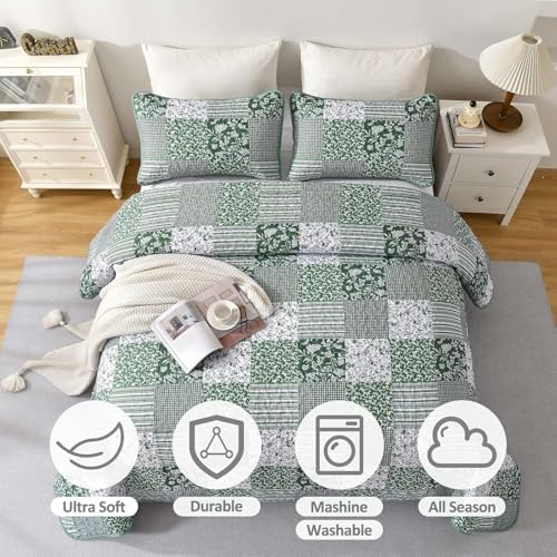 Mybedsoul Green Quilt Set Full Size 3 Pieces
