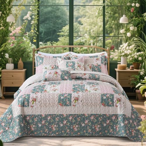 VAPUTAR Reversible Floral Queen Quilt Set 3 Piece