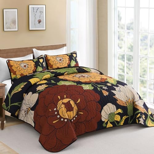 DJY Boho Floral Quilt Set Queen Size 3 Pieces