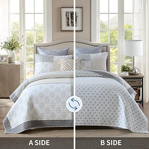 PANGUSHAN Queen Quilt Set 3 Pieces 100 Cotton Reversible Patchwork Quilt