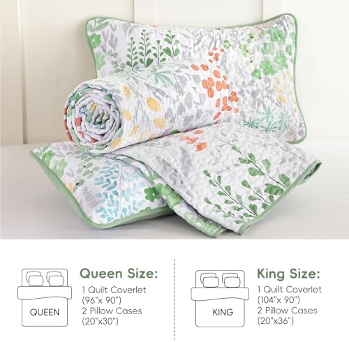 Sage Green Floral Quilt Set Queen 3 Pieces 1