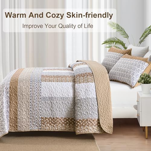 Wongs Brown Bohemian Stripe Quilt King Size Set
