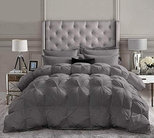 Crown Bedding 3-Piece Pinch Pleated Comforter Set Super King Dark Grey