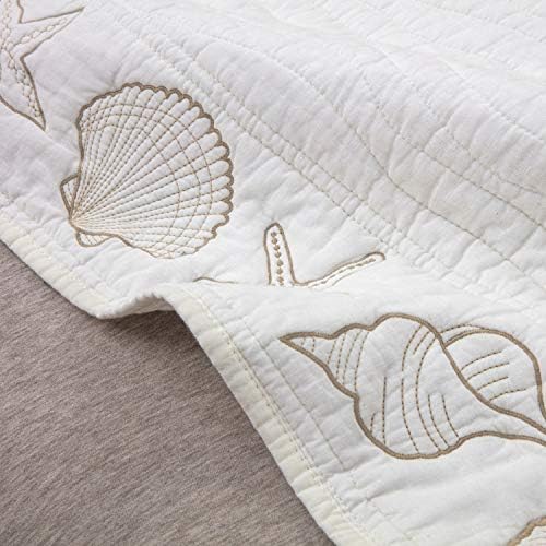 Greenland Home Coastal Seashell Embroidered Bed Skirt Ivory Twin