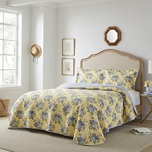 Laura Ashley Queen Quilt Set with Shams Linley Yellow