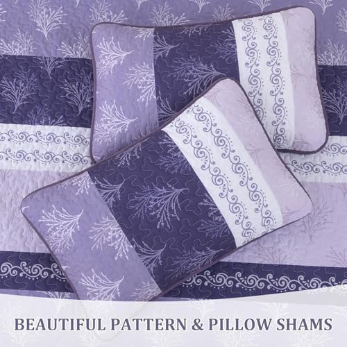 DJY Boho Quilt Set King Size Purple Striped Bedspread