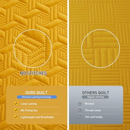 Lavsiry Mustard Yellow Quilt Set California King Size 3 Piece