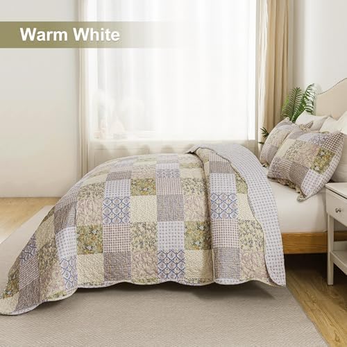 HoneiLife Queen Quilt Bedding Set - Rustic Patchwork 3-Piece 90x96
