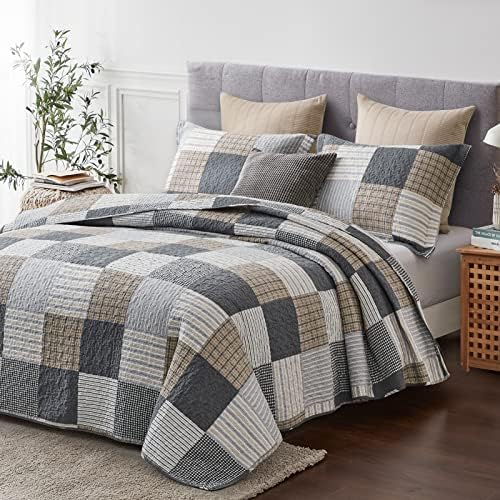 Pangushan Queen Size Patchwork Plaid Quilt Set