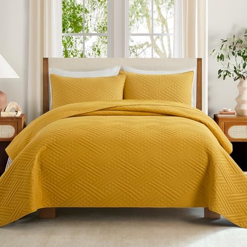 Safonory California King Quilt Set Mustard Yellow