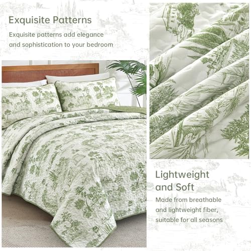Drucon Sage Green Farmhouse Quilt Set King Size