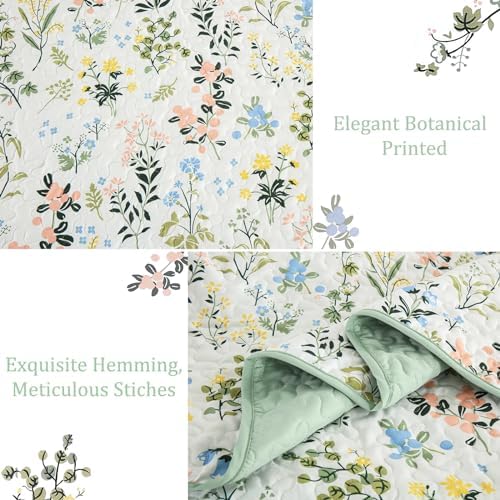 Anibedding Floral Quilt Set 3pcs King Size Green