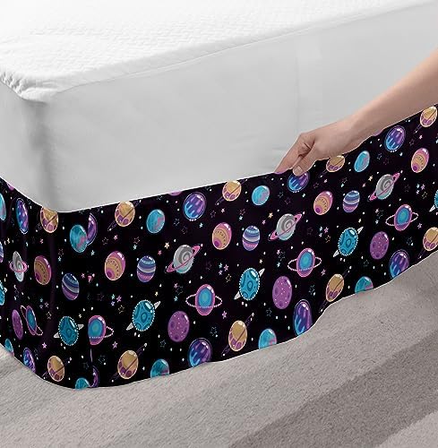 Lunarable Space Elastic Bed Skirt Galaxy Print Charcoal Grey