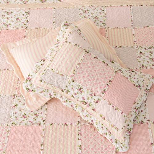 Cmfshape Garden Floral Quilt Bedspread King Size 3 Piece Set