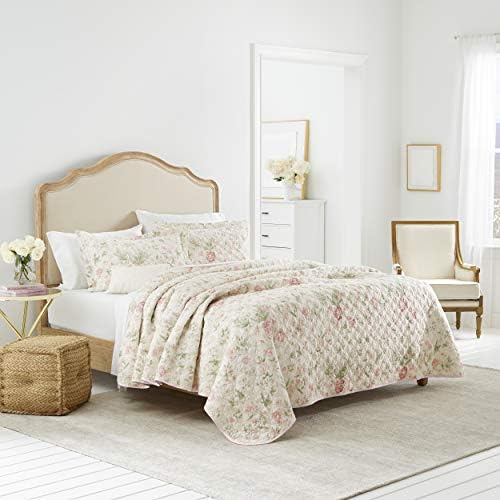 Laura Ashley Queen Quilt Set - Reversible Cotton Bedding with Shams