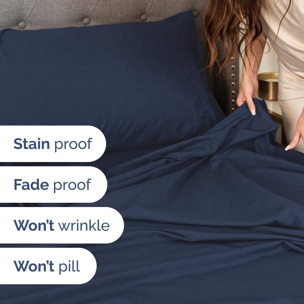 Wrap Around Dust Ruffle Bed Skirt 2 Pillowcases Bundle - Navy Blue