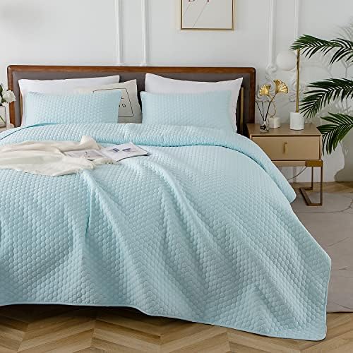 HENGWEI Queen Size Lightweight Blue Bedspread Set
