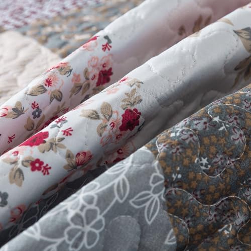 HoneiLife Queen Quilt Set 3 Pieces Grey Border