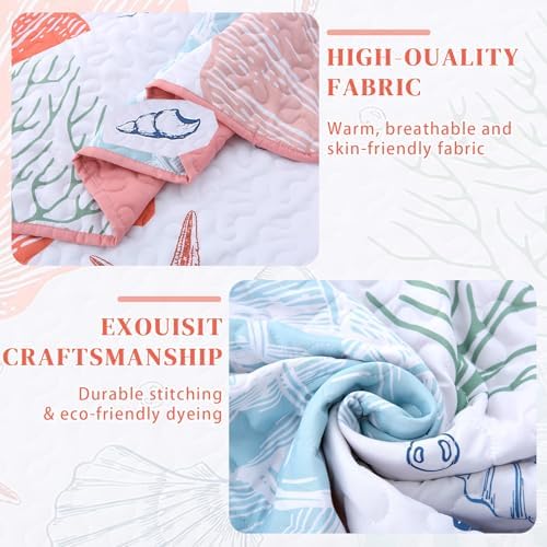 Heymybed Queen Coastal Quilt Set with Pink Starfish Design