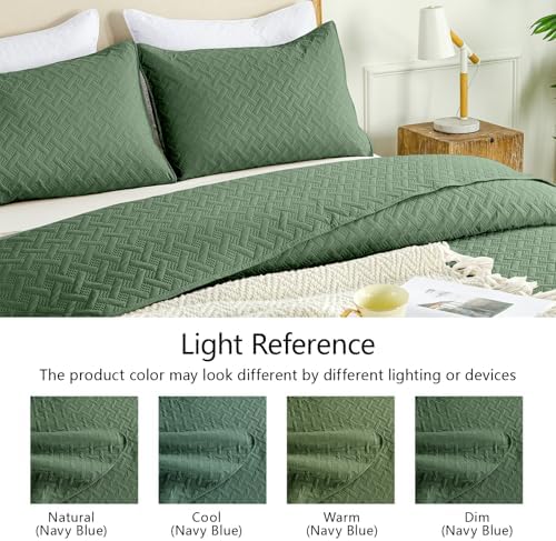 FLYMME Queen Quilt Olive Green Set with Shams
