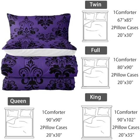 Nttopship Violet Gothic Floral Comforter Set