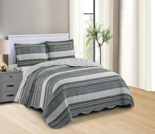 Brilliant Sunshine Multi Grey Striped Quilt Set