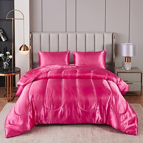 Kanak Bedding 3PC Silky Comforter Set Full XL Hot Pink 1