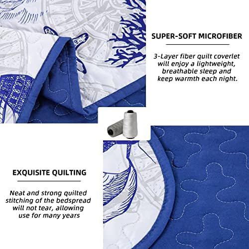 DJY Nautical Beach Quilt Set King 3 Piece