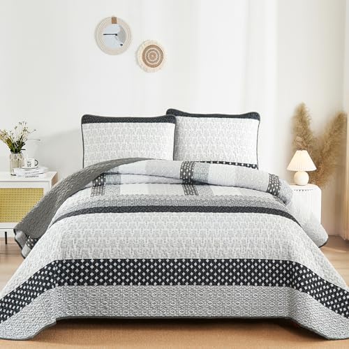 WONGS BEDDING Boho Stripe Queen Quilt Set 3 Piece