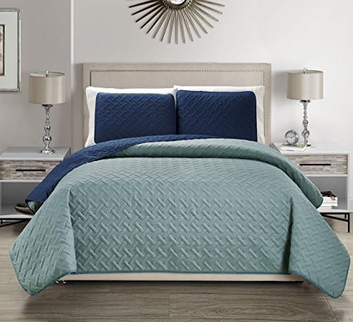 KingLinen Embossed Microfiber Navy Reversible Quilt Set Cal King 1