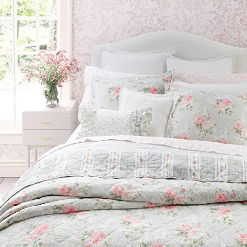 Laura Ashley Twin Quilt Set - Melany Pink Reversible Cotton Bedding