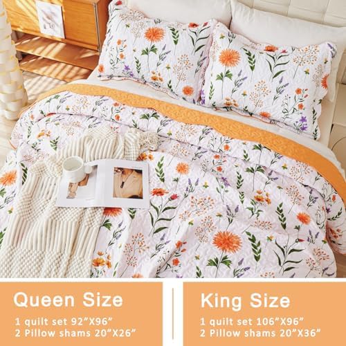 EVENHUG Queen Floral Quilt Set 3 Piece Reversible Bedding
