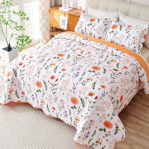 EVENHUG Queen Floral Quilt Set 3 Piece Reversible Bedding