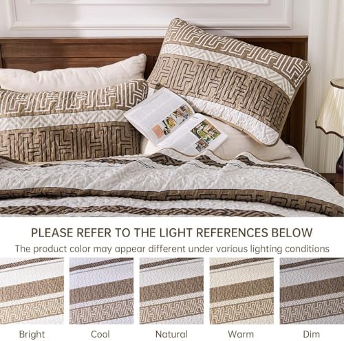 DJY Queen Size Brown Striped Quilt Set 3 Pcs
